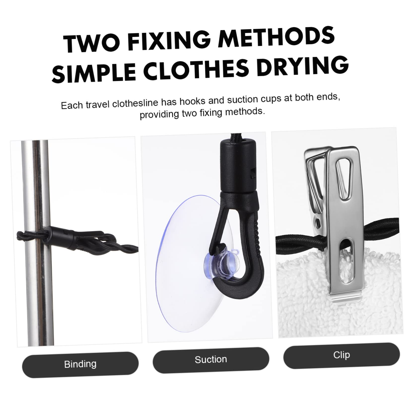 SOLUSTRE 1set Retractable Clotheslines with Hooks Suction Cups Clothes Clips for Camping Travel Outdoor Use Portable Clothes Drying for Easy Setup 2pcs