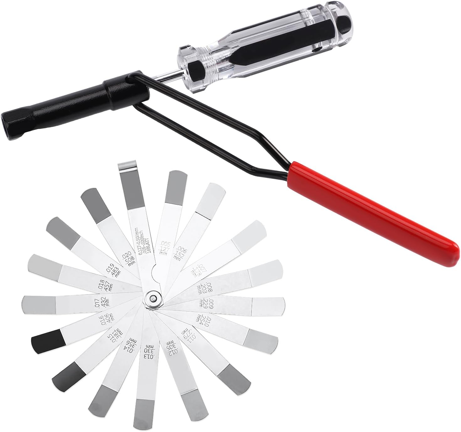 Valve Adjustment Tool, Valve Lash Adjustment Tool with Angled Feeler Gauge Slotted Valve Adjusting Stud Jam Nut Valve Lapping Grinding Removal Tool Compatible with Mazda Nissan Auto Vehicle Engines