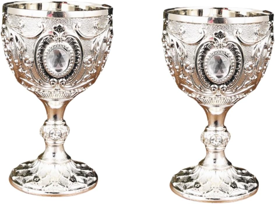 Vintage Large Chalice 100ml/3.4oz Silver Goblet – Embossed Zinc Alloy Wine Cup for Halloween, Party, Gifts, Decorative Display, Medieval, Collectibles & Home Decor (Silver)