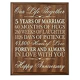 5th Wedding Anniversary Wall Plaque Gifts for Couple, 5th Anniversary Gifts for Her,5th Wedding Anniversary Gifts for Him 12 W X 15