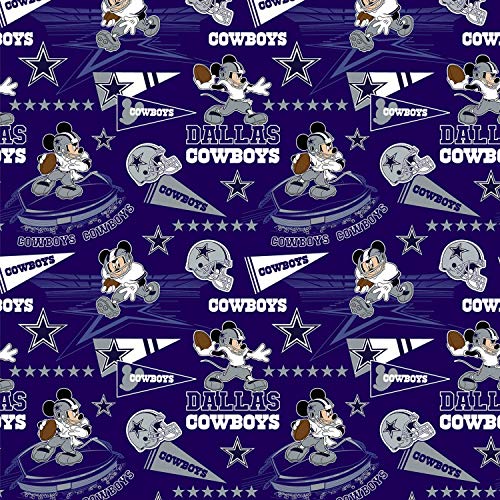 NFL Mickey Disney Mash Up Fabric Dallas Cowboys Fabric NFL Football in Navy Blue 44\" Wide 100% Cotton Fabric by The Yard