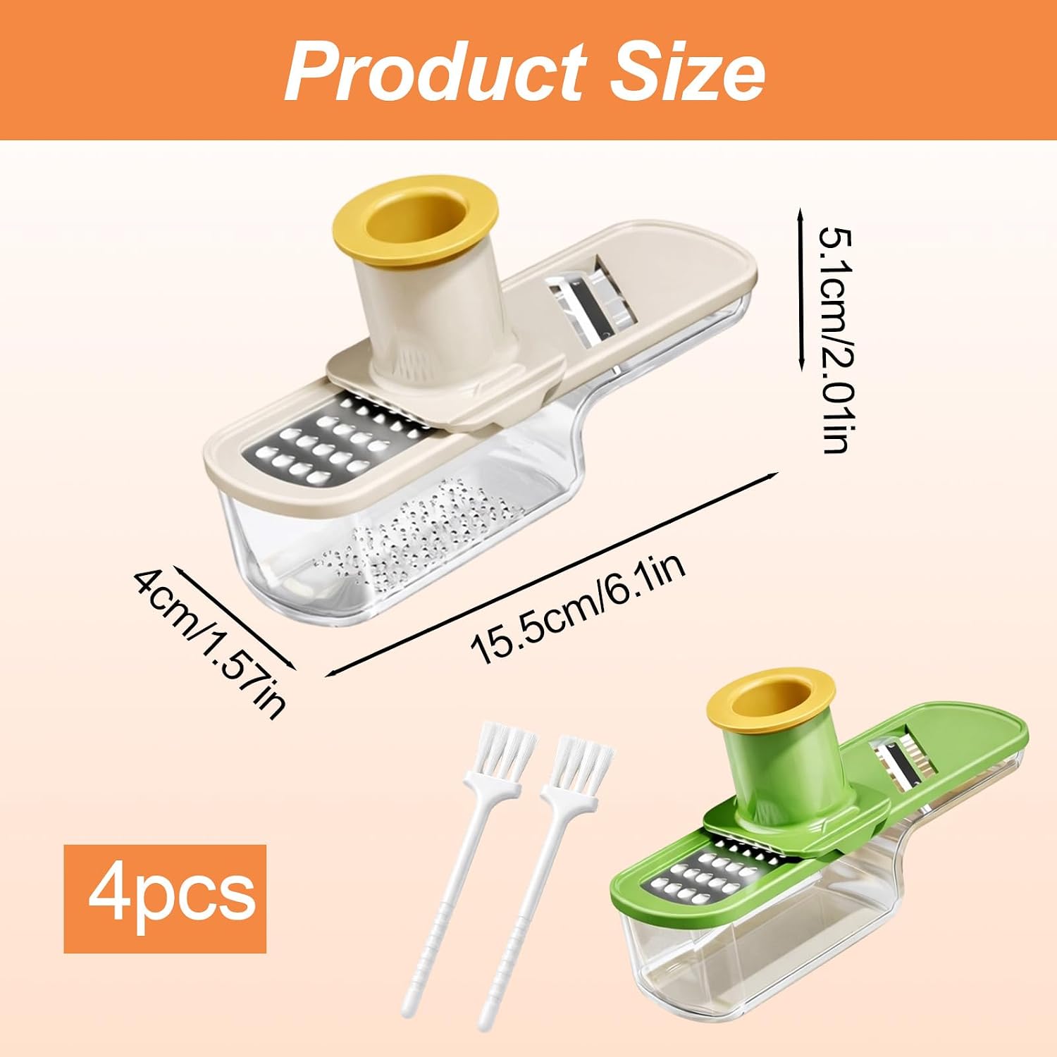 2sets Garlic Slicer Super, 3-in-1 Multi-Functional Mandoline Slicer with 2 Brushes, Efficient Garlic Ginger Processing for Daily Cooking