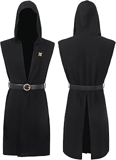 Medieval Hooded Surcoat Sleeveless Tunic Mens Renaissance Vest Tabard Pirate Cosplay Costume Holloween LARP