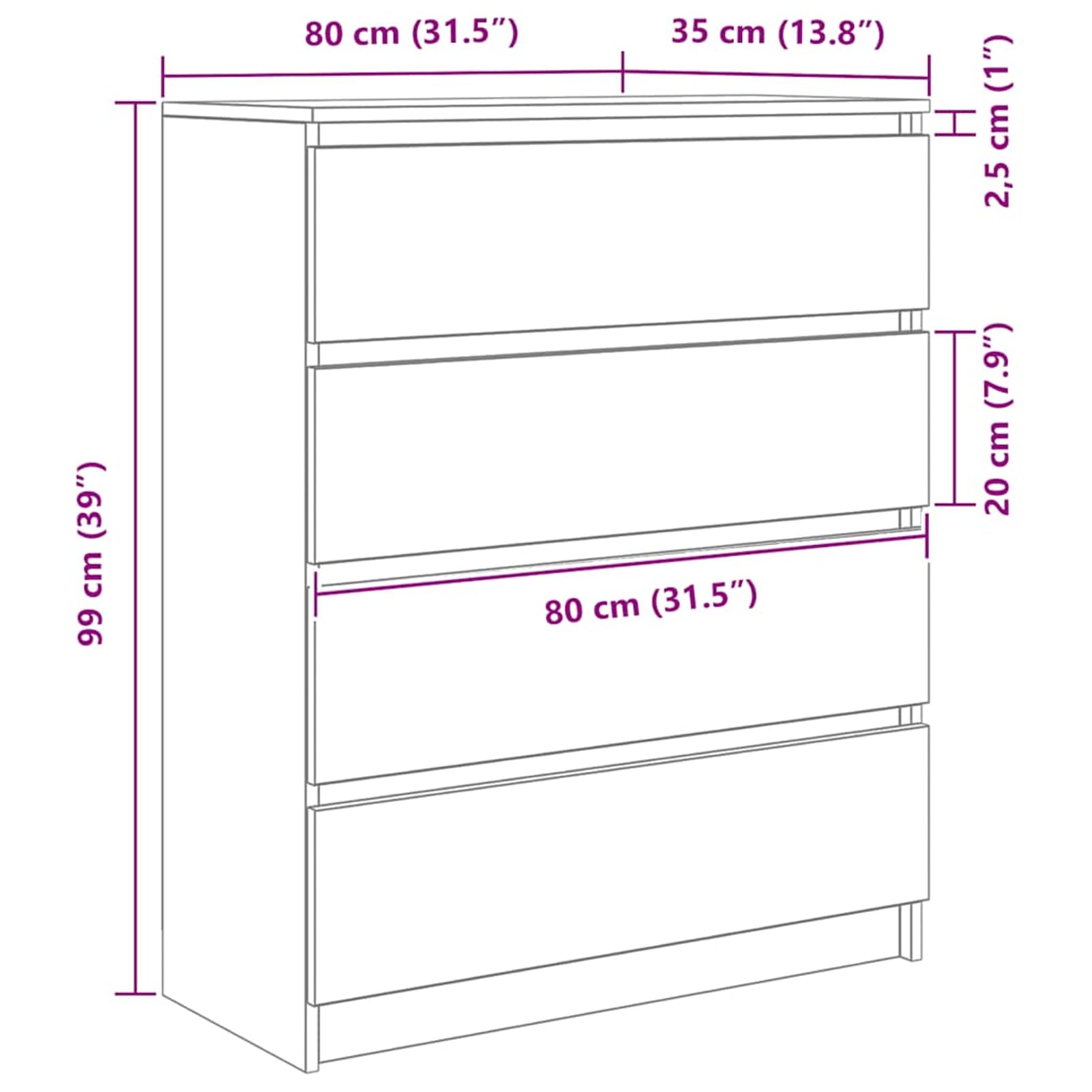 Credenza in legno di rovere Artisan, 80 x 35 x 99 cm, design minimalista con vano spazioso e struttura robusta per un arredamento versatile