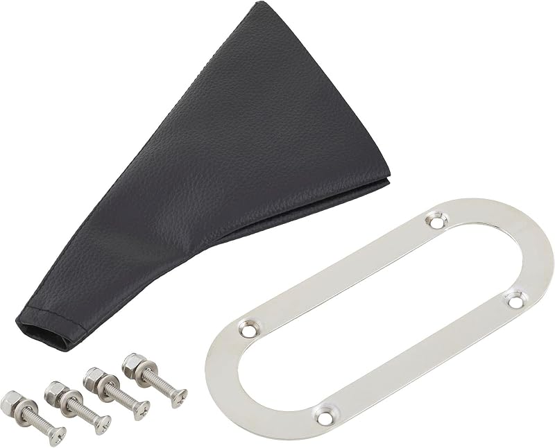 Kit de Coifa para Freio de Estacionamento de Piso Speedway Motors com Naugahyde Preto e Anel de Aço Inoxidável – 1 kit