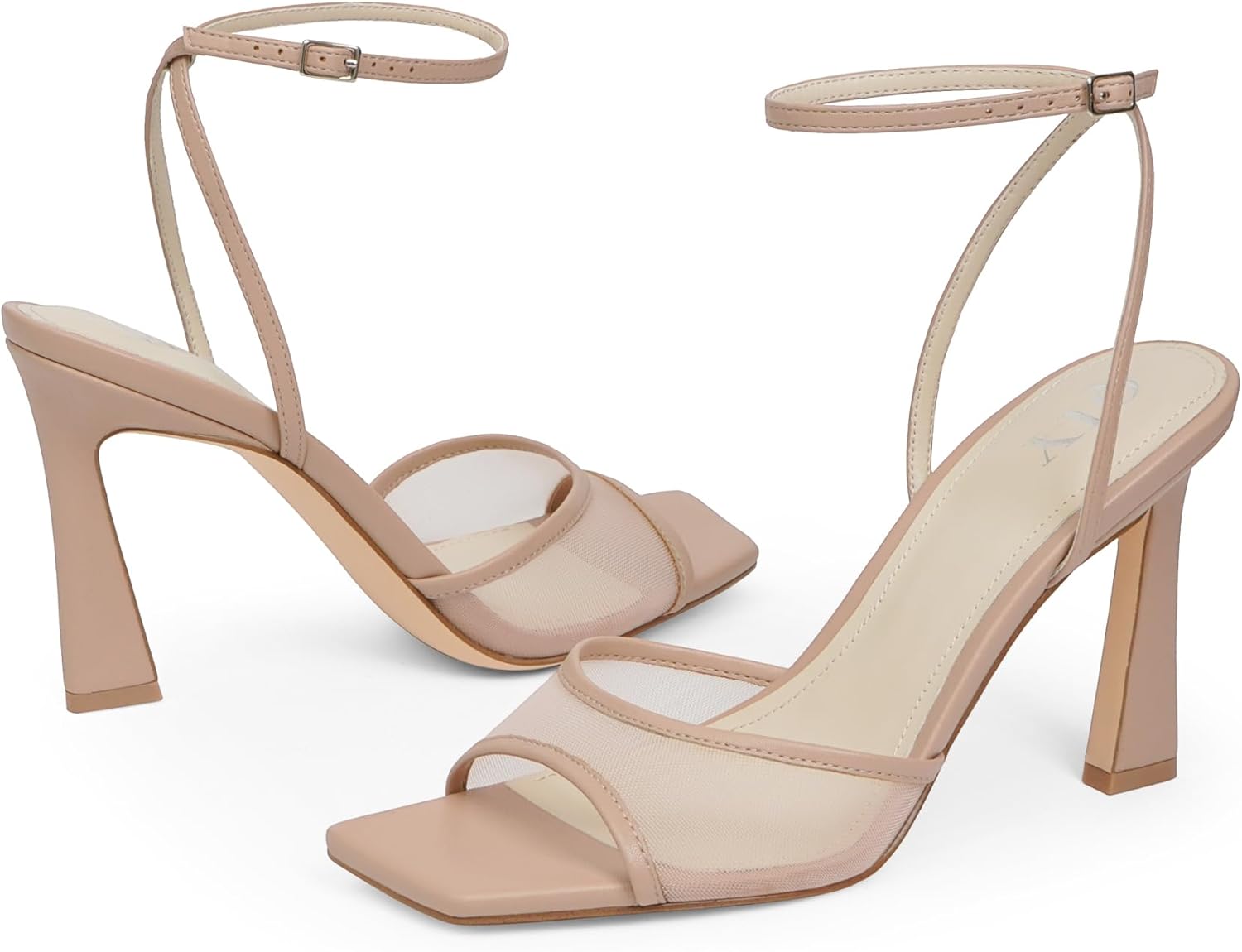 Strappy Heels for Women Heeled Sandals Square Toe Heel Ankle Strap Stiletto Mesh High Heels Dress Shoes - Image 5