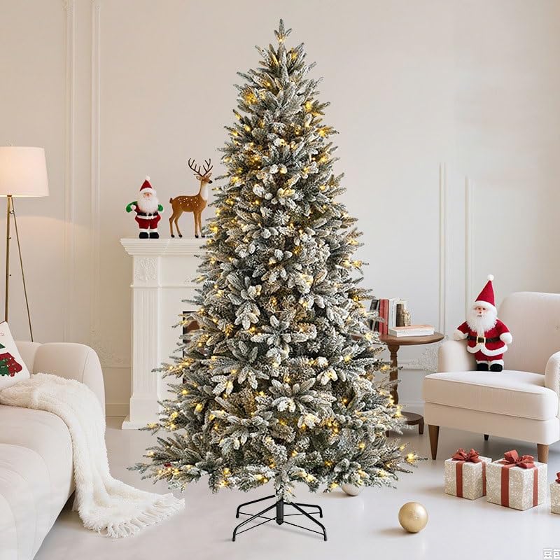 Sapin de Noël floqué à charnière en PVC et PE, recouvert de Neige, avec Support métallique Lumineux for la décoration(120cm)