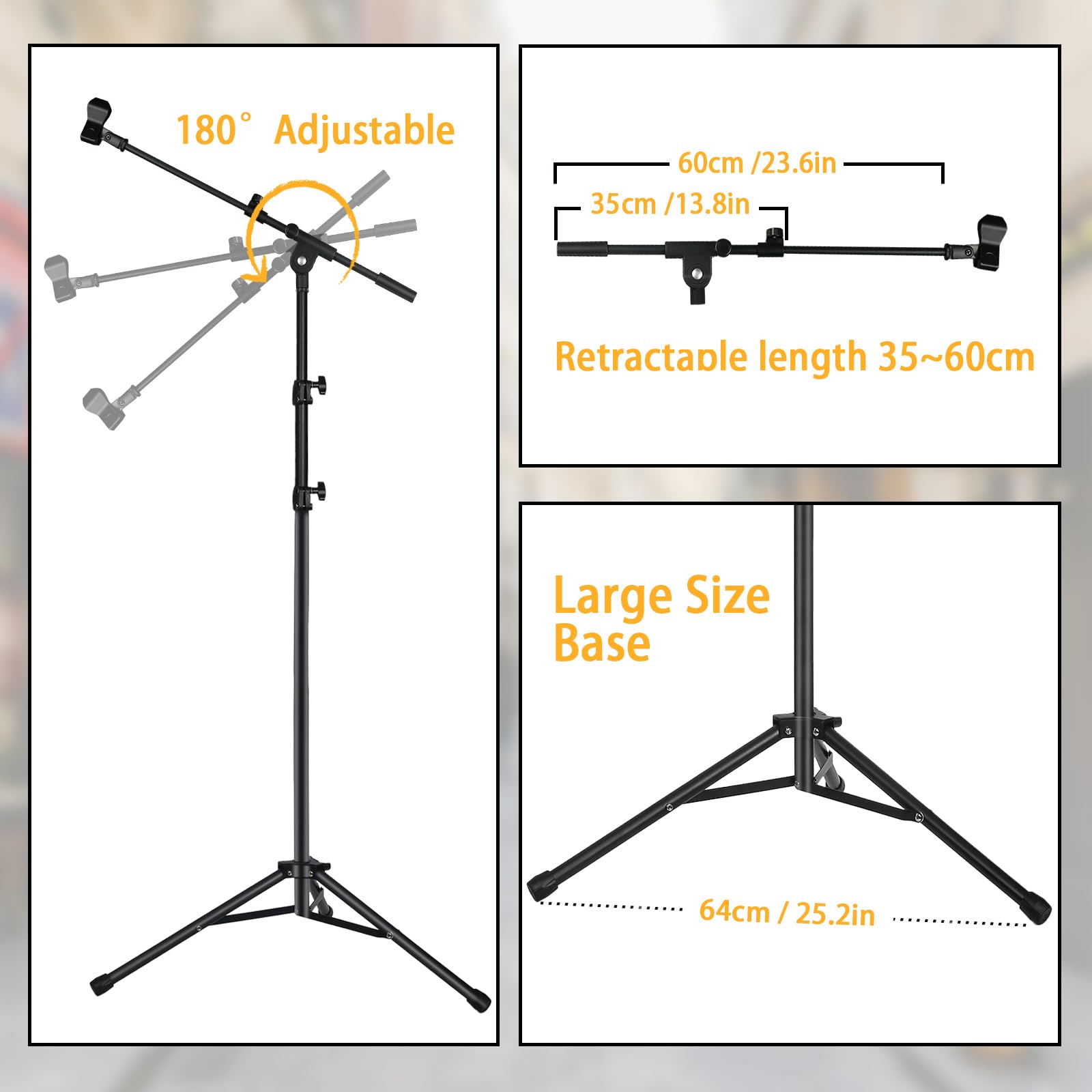 Mikrofonständer Boden Mikrofonstativ für Blue Yeti Samson Q2U Fifine K6 mit Schwenk Arm, Tragetasche, 3/8" auf 5/8" Adapter, 2 Mikrofonklammern und Kabelbinder