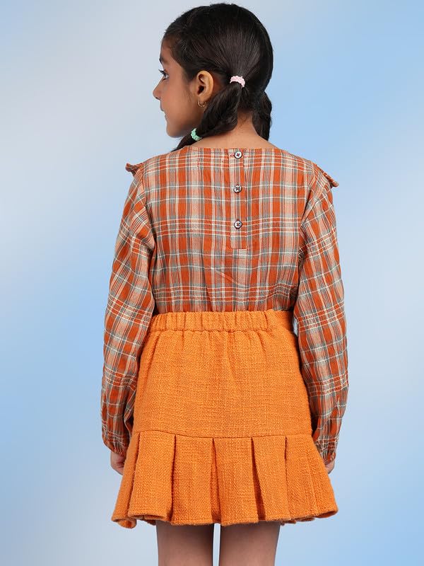 the tribe kids Bobby Girls Solid Pure Cotton Pleated Peplum Mini Skirt(Orange,2-3Y) 1
