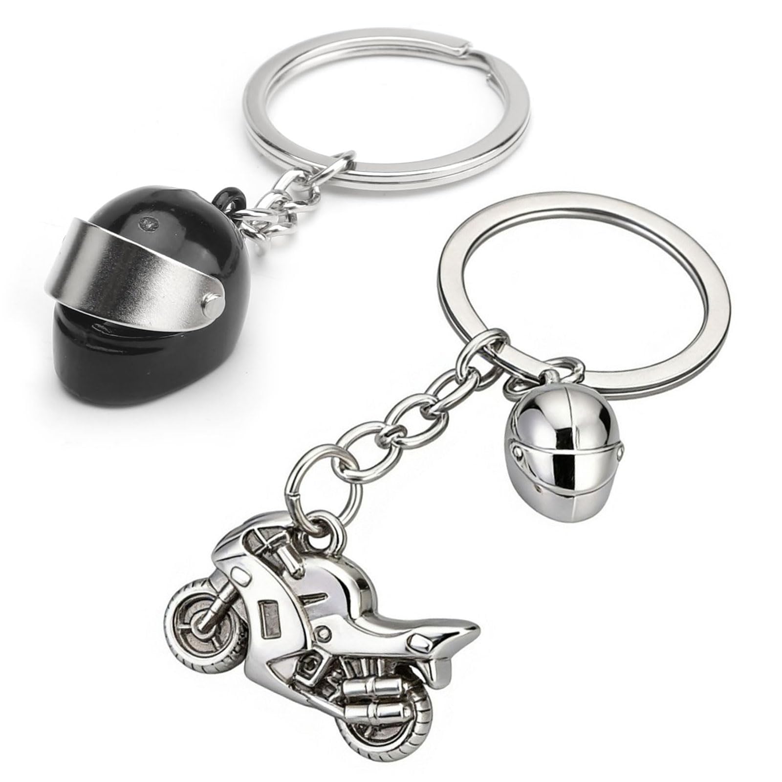 Yubbystu Unisex Silver, Black 2Pcs Motorcycle & Motorcycle Helmet Keychain, Motorbike Gifts For Men And Women Mini Motorcycle Keyrings Novelty Motorcycle Gifts Metal Keychain