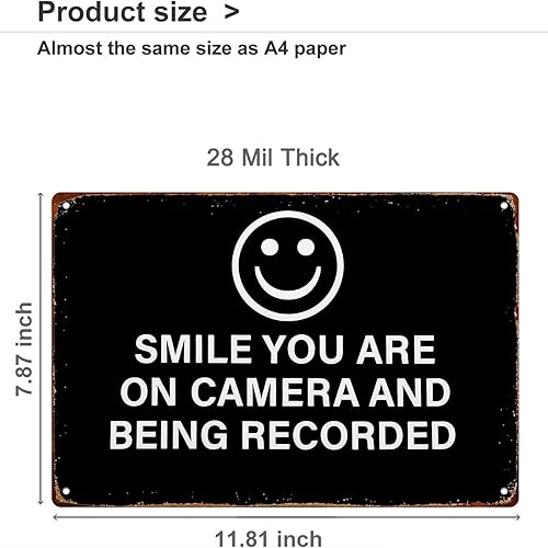 Miniatura 2 de Smile You Are On Camera And Being Recorded Plaque Funny Wall Decor Retro Metal Sign Poster for Garage Man Cave Bathroom Bedroom Farm Inspirational