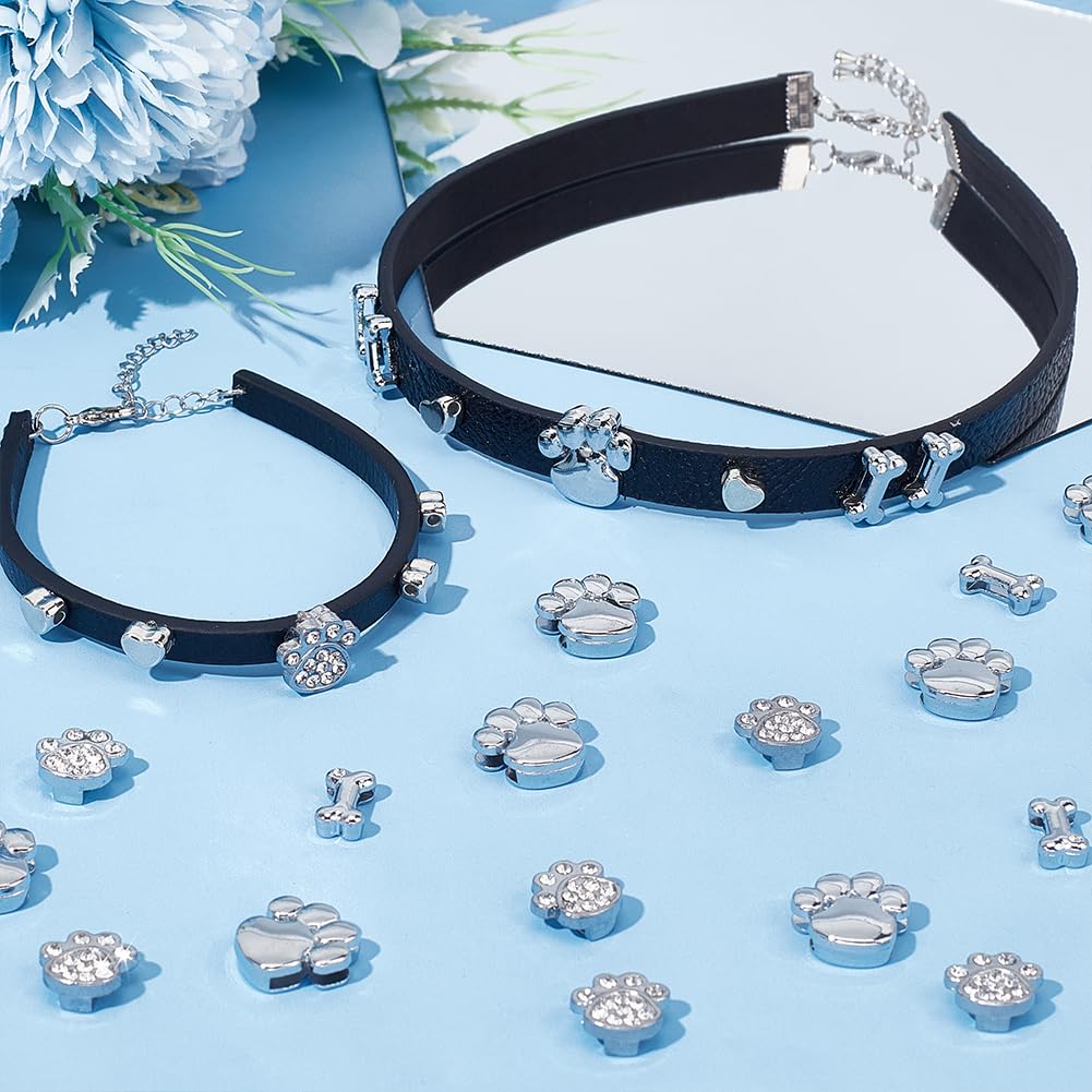 SUNNYCLUE 1 Box 30Pcs 3 Styles Pet Paw Charm Rhinestone Slide Charms Bulk Metal Alloy Crystal Animal Cat Dog Claw Prints Footprint Glitter Art 3D Charms Bead for Jewellery Making DIY Crafts Findings - Image 4
