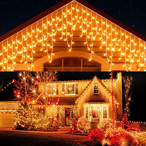 Koicaxy Weihnachts Beleuchtung Außen Dekoration, 400 LED 33ft 8 Modi Eiszapfen Vorhang Lichterkette mit Timer, LED Lichterkette Innen Dekoration für Hochzeit, Urlaub, Weihnachten (Warmweiß) Cover