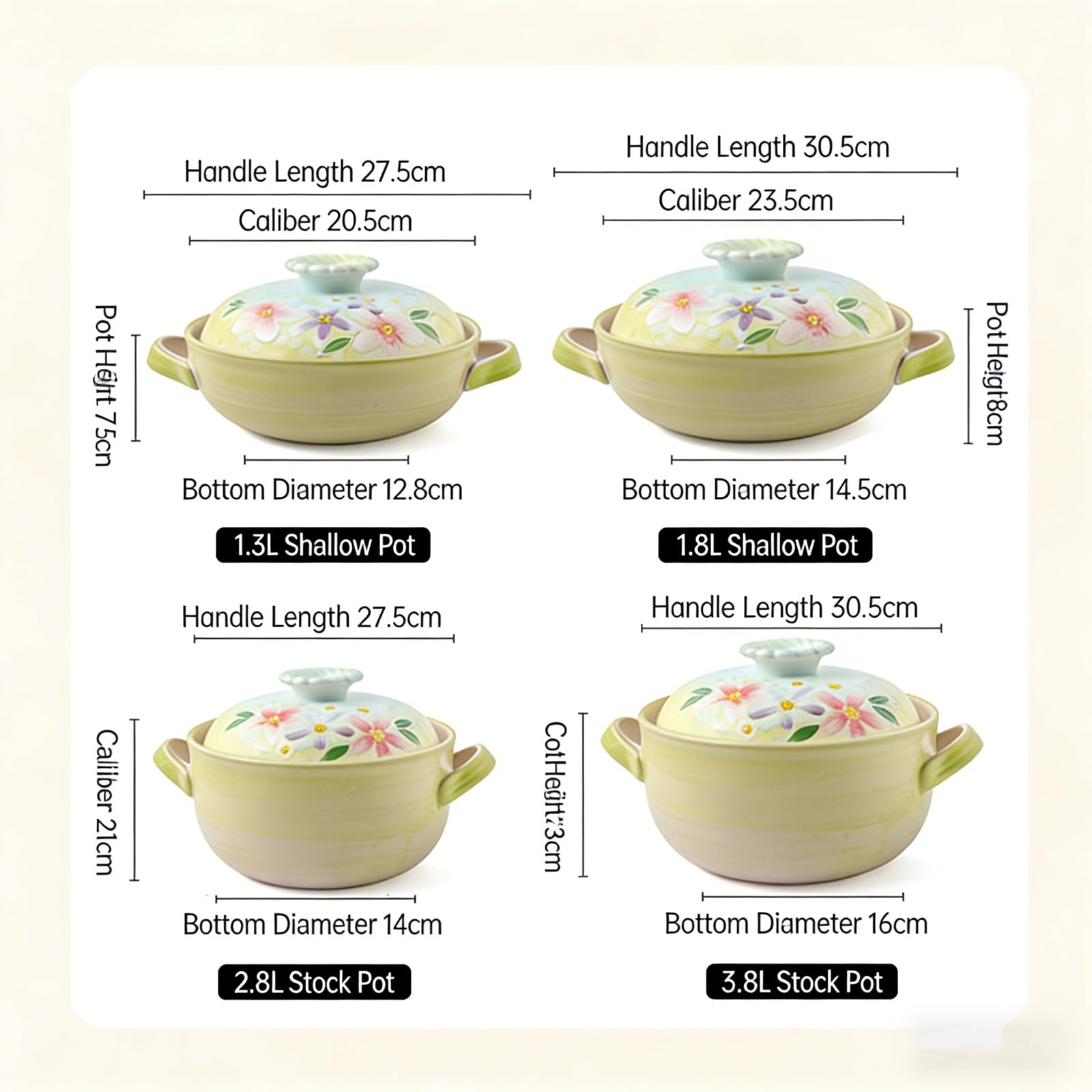 Casseruola in ceramica con coperchio, pentola antiaderente, pentola rotonda con manico, pentole in terracotta da 1,3 l per zuppe e vapore