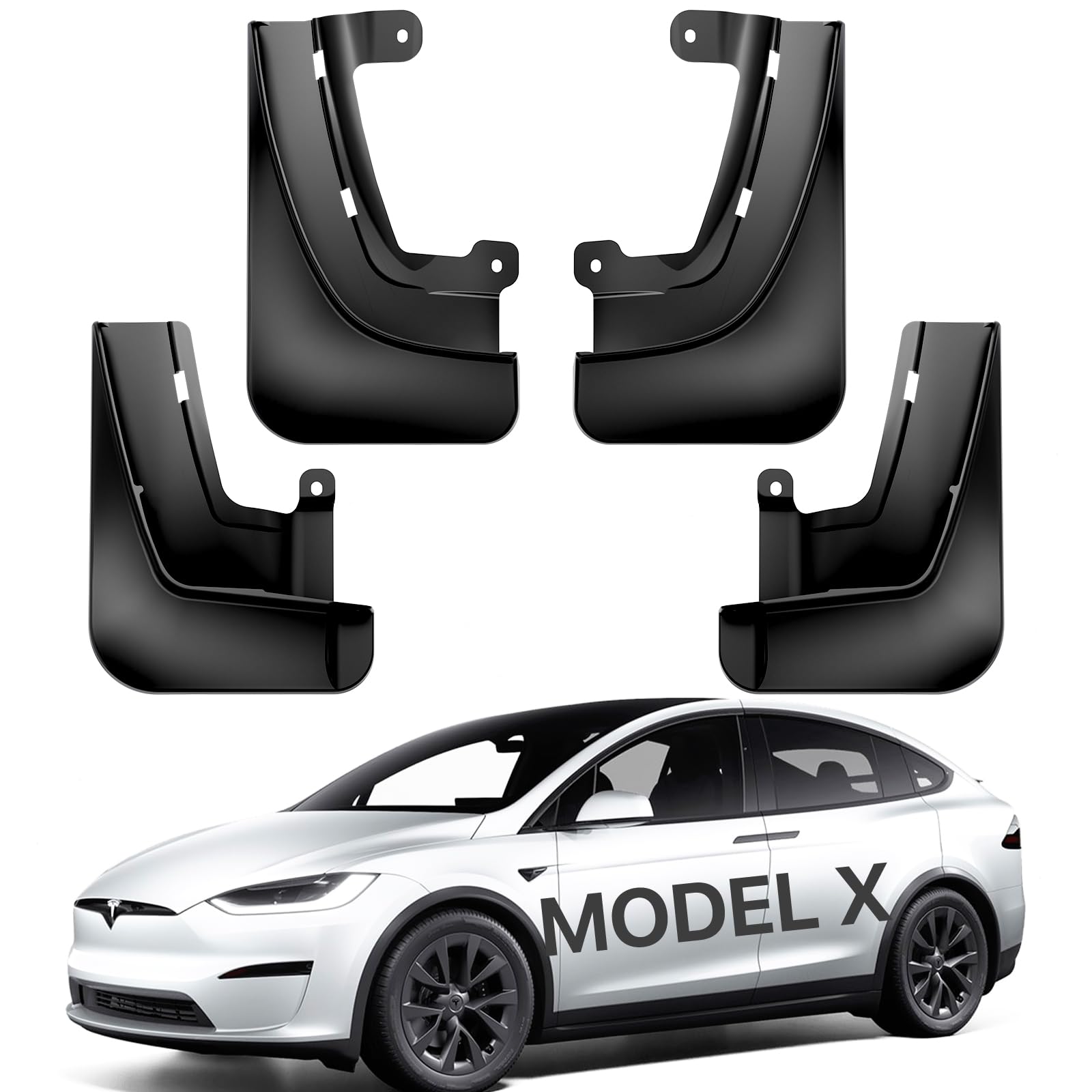 REEVAA Tesla Model X Mud Flaps 2024 Newest Accessories [Military-Grade Upgrade] [No Drilling Required] All-Weather Mud Splash Guards for Tesla Model X 2024-2022, Black (Set of 4)