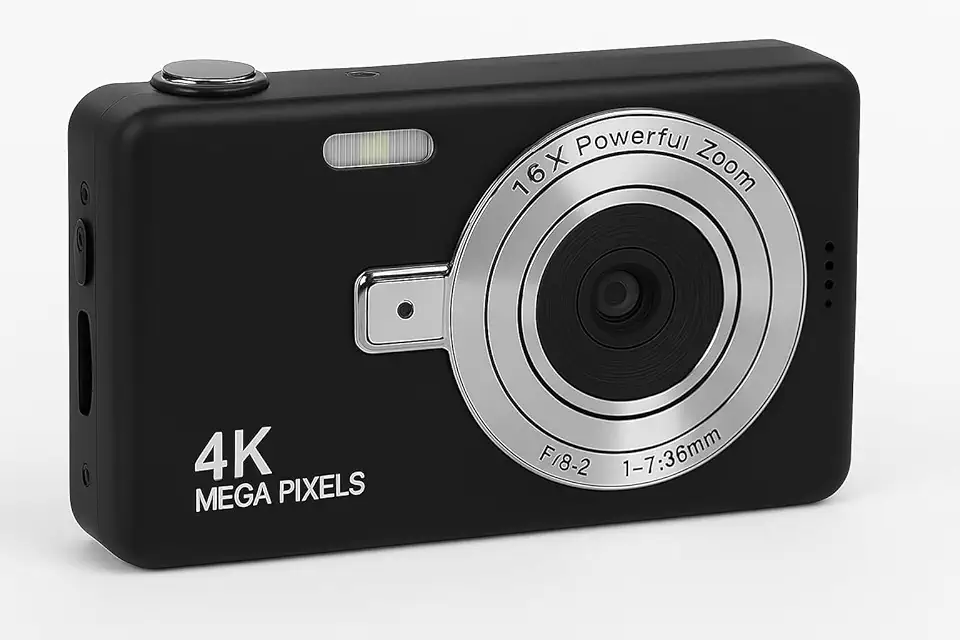 Câmera Digital 4K 48MP. HD Portátil com Zoom 16x e Tela 2.4” | Foco Automático, Anti-Vibração e Flash Integrado | Câmera Compacta para Fotos, Vídeos, Vlogs e Viagens