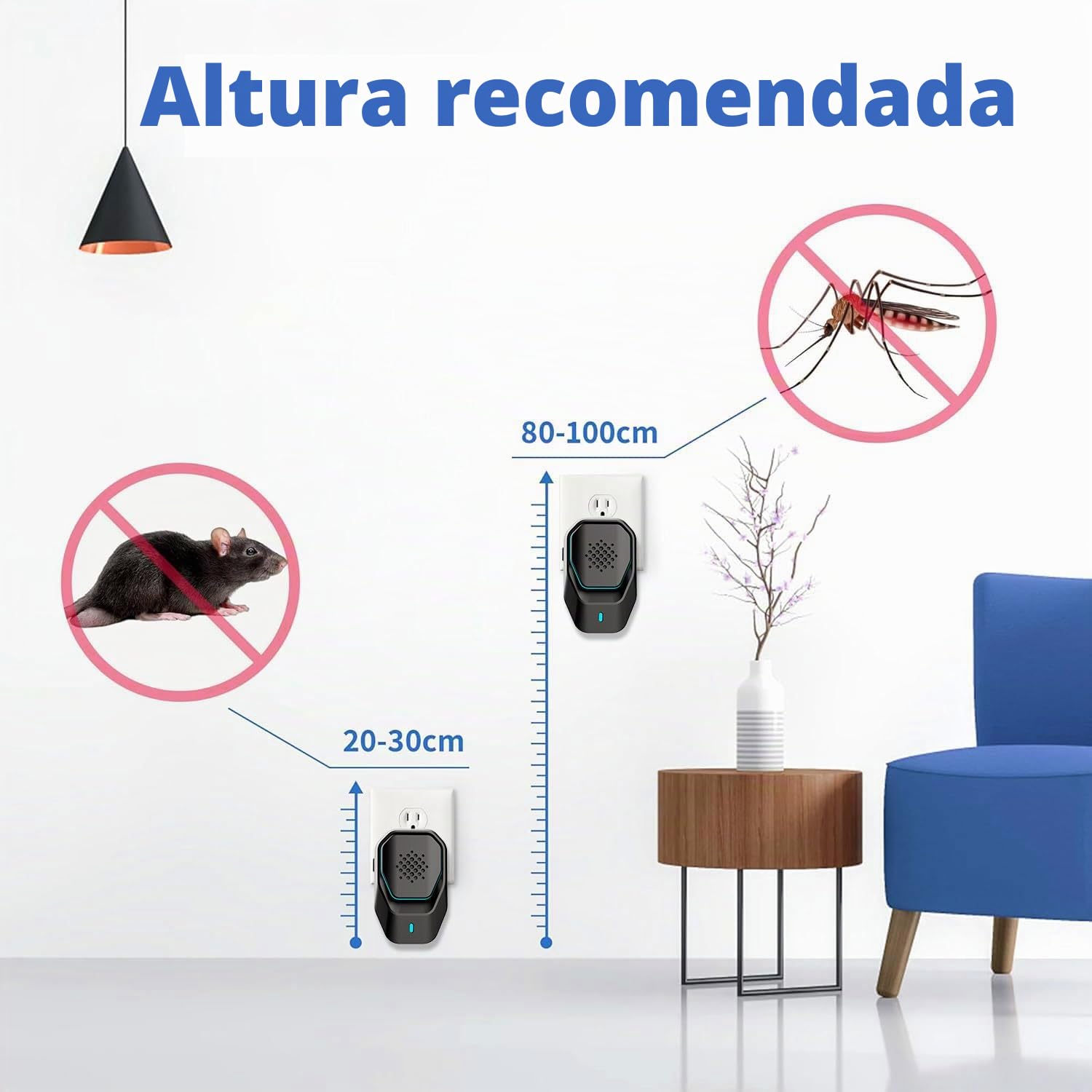 AILEDA Repelente Ultrasónico de Plagas 360° con Luz LED para Casa, Sótano, Terraza