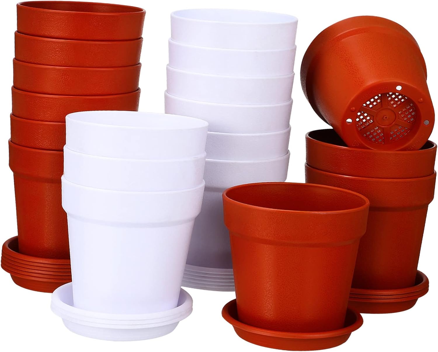 Abaodam 24 Pcs Plastic Flower Pots with Saucers Small Planters for Indoor and Outdoor Succulents Gardening Containers with Drainage Sturdy Nursery Pots for Plants