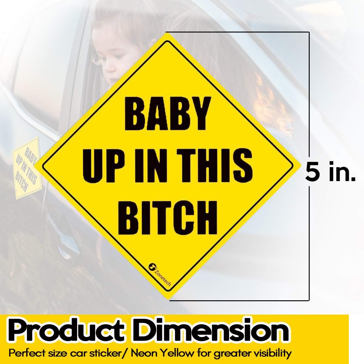 Zone Tech Baby Up On This Bitch Vehicle Bumper Magnet - Premium Quality Convenient Reflective Baby Up On This Bitch Vehicle Safety Funny Sign Bumper Magnet