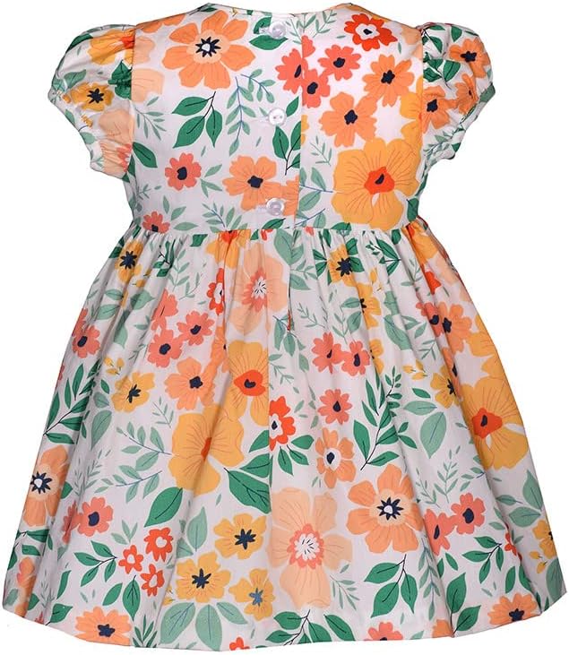 Bonnie Jean Girl's Spring Easter Dress - Floral Orange and Green Smocked Dress for Baby and 2T-6X