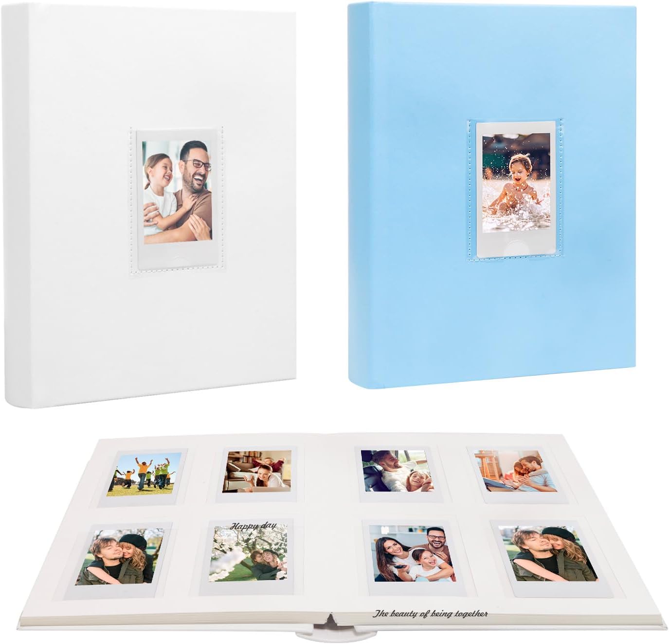 2 Packs 128 Pockets Photo Album with Writing Space, Front Window, Polaroid Photo Albums 3 Inch Compatible with Fujifilm Instax Mini 12 11 9 8 7s 99 40(White+Blue)