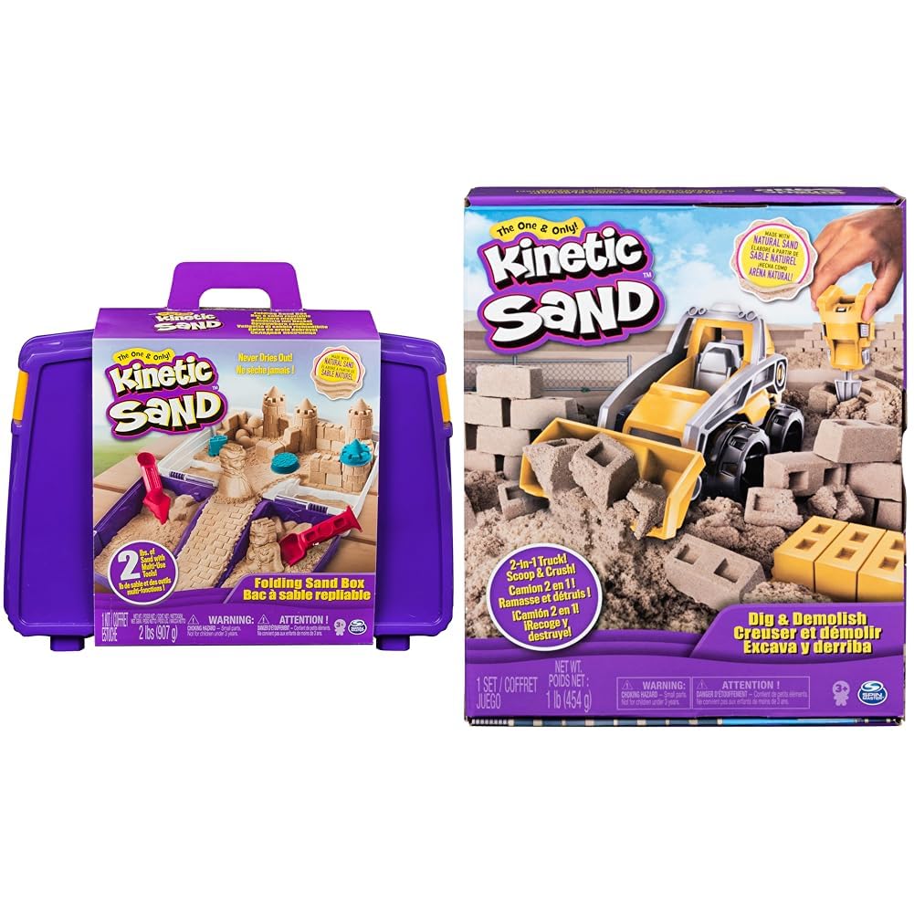 Kinetic Sand Sable À Modeler Mallette D'activités 907 G - Emporte Ton Sable À Modeler Partout & SABLE MAGIQUE - CHANTIER CREUSER ET DEMOLIR 454 G + 4 ACCESSOIRES