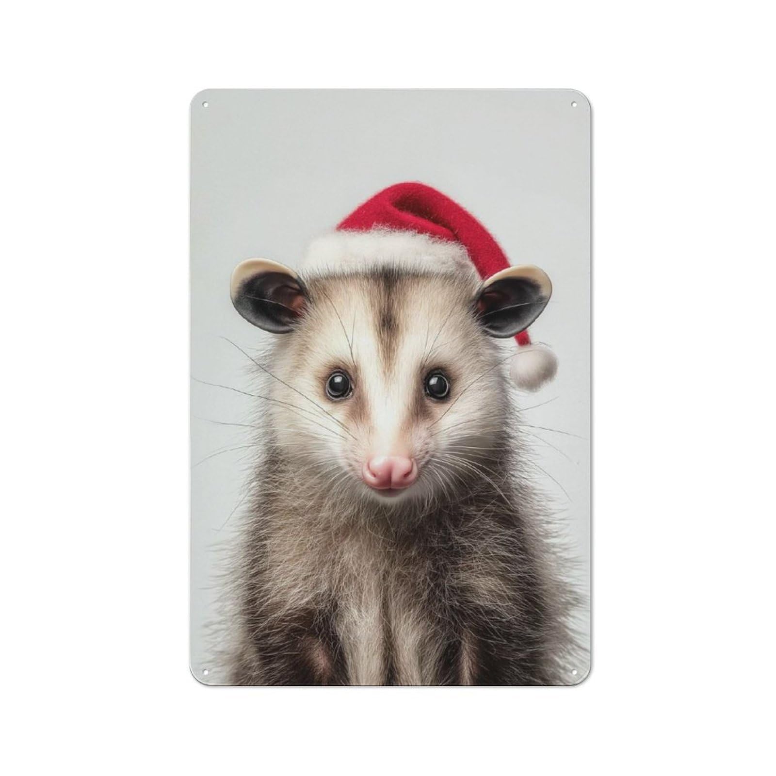 Metal Wall Sign with Christmas Opossum Portrait Design 30x20cm, Vintage Industrial Wall Art for Workshop, Basement, Shed Or Games Room