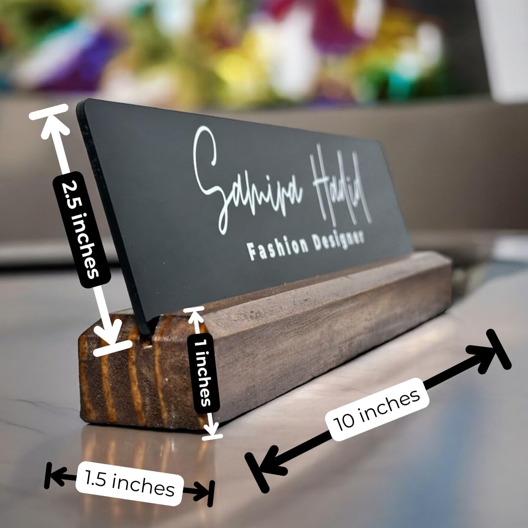 Black Custom Acrylic Desk Name Plate with Wooden Stand — Amazon image 4