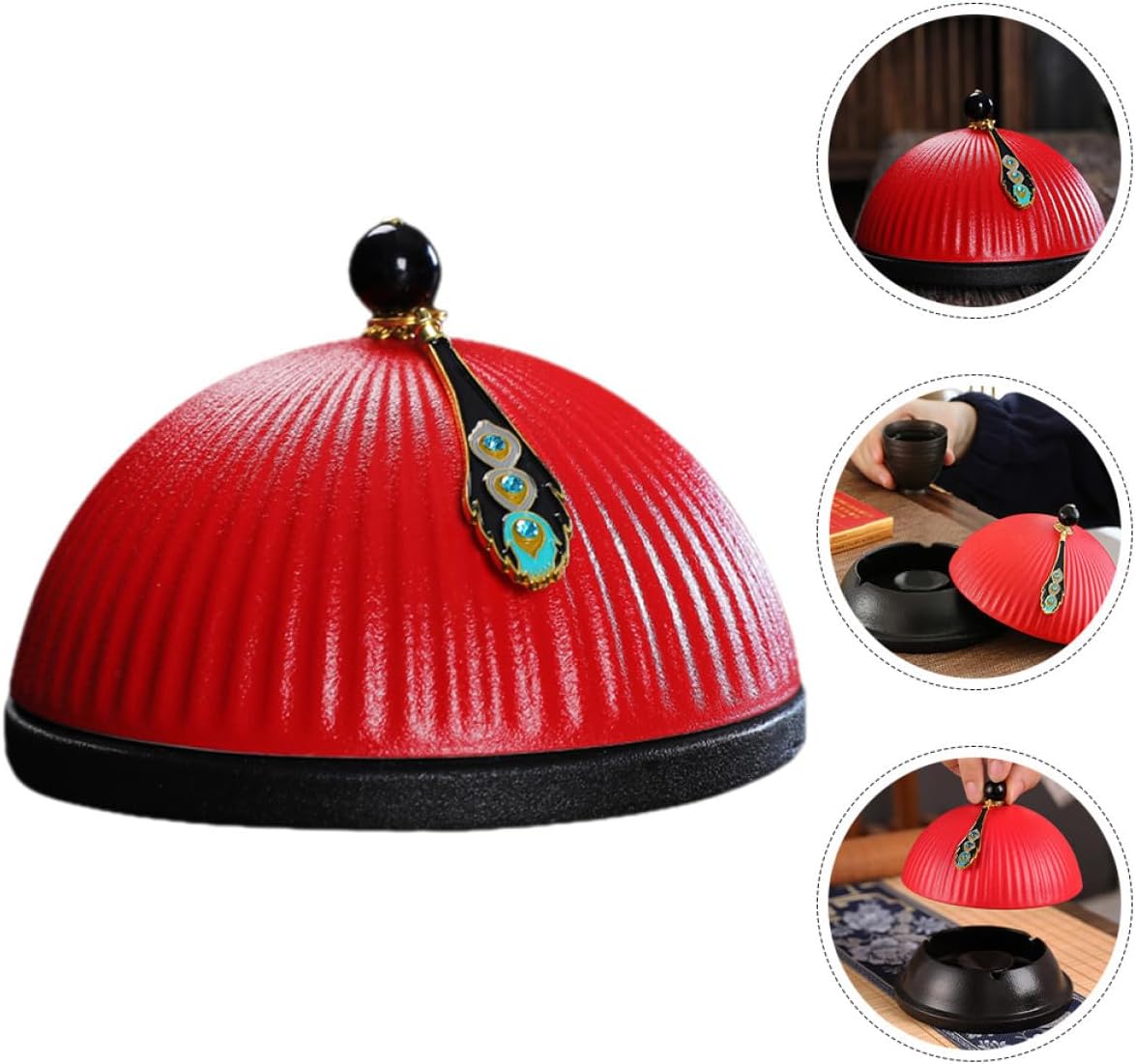 Official Hat Ashtray with Lid, Red Desktop Smoking Ashtray, Decorative Butt Container for Home and Office Table Use