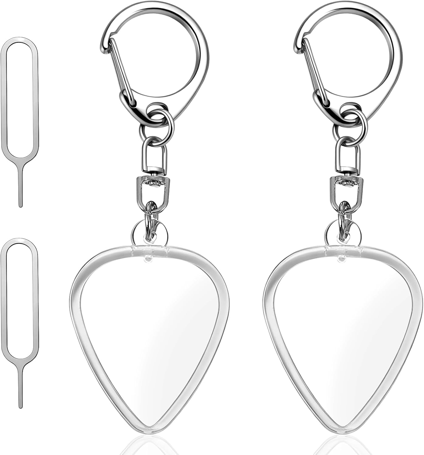 Mabor 4 Pcs Guitar Pick Holder Keychain, Heart Shaped Clear Picks Storage Box, Acrylic Necklace Case for Standard Guitar Picks