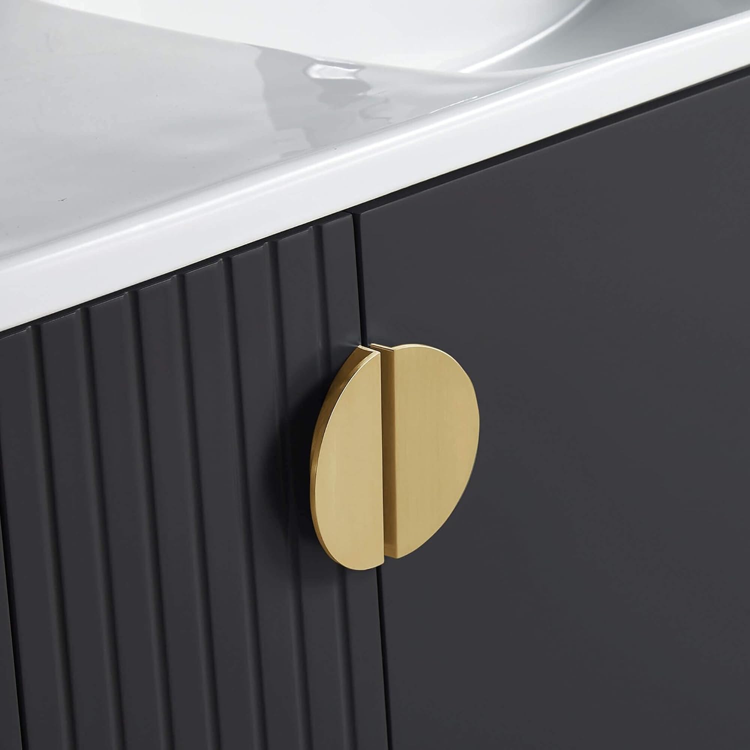 Fine Fixtures Venezian Collection - 48" Double Black Bathroom Vanity, Brass Handles.