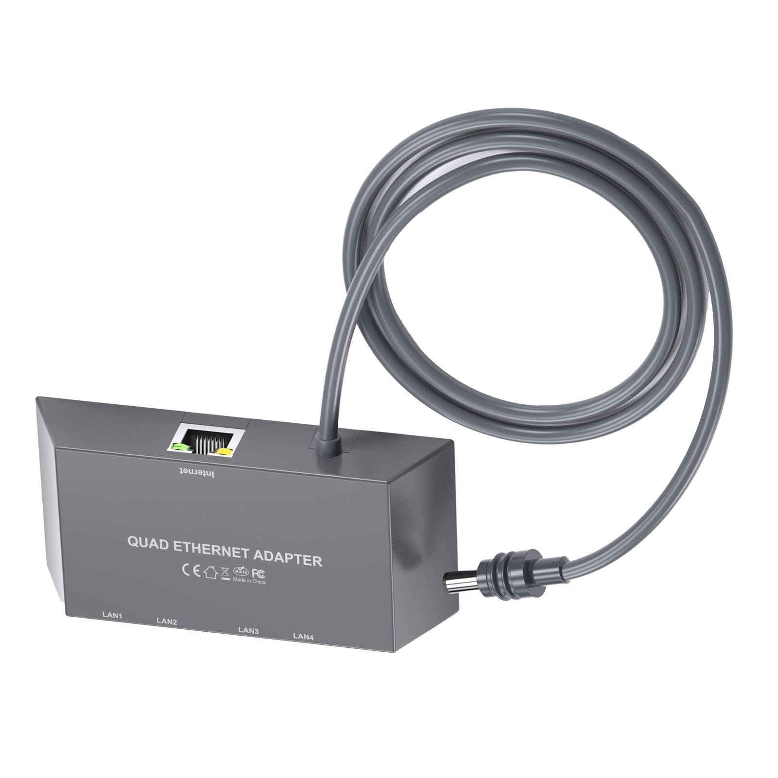 Adapter Ethernet 3. Generacji, 4-portowy Adapter Sieciowy z Kablem Ethernet, Przewodowe Zewnętrzne Urządzenie Sieciowe ze Stabilnym Połączeniem, Idealny dla 4 urządzeń Połączonych w sieć o