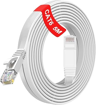 TBMax Flat 5m Ethernet Cable Cat6 High Speed Gigabit Lan Cable 1Gbps RJ45 POE Network Cable - Short Internet Patch Cable for Modem,Router, Compatible with Cat5/5e,Cat7,White5Meter