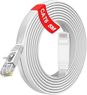 TBMax Flat 5m Ethernet Cable Cat6 High Speed Gigabit Lan Cable 1Gbps RJ45 POE Network Cable - Short Internet Patch Cable for Xbox,PS5,PS4,Modem,Router, Compatible with Cat5/5e,Cat7,White(5Meter)