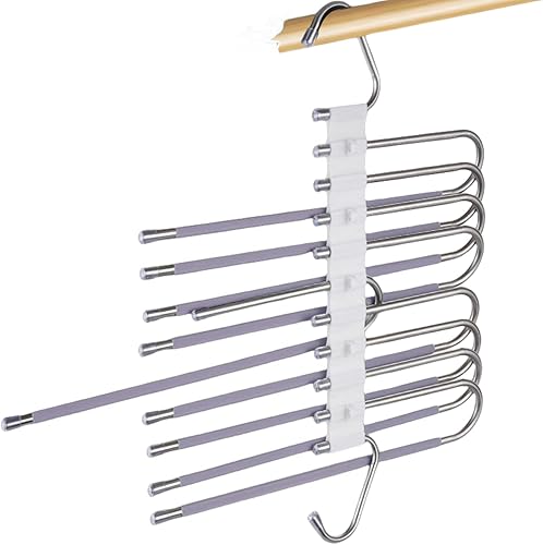 Miniatura 4 de Paquete de 2 perchas plegables de 9 capas para pantalones que ahorran espacio, percha multifuncional para pantalones, percha con agujero para colgar