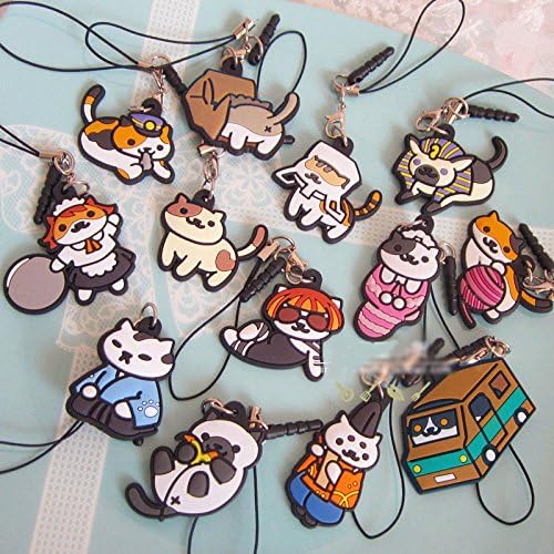 Japanese Game Neko Atsume ねこあつめ Cat Backyard Rubber Keychain Pendant Dust Plug Gift 13pcs/set