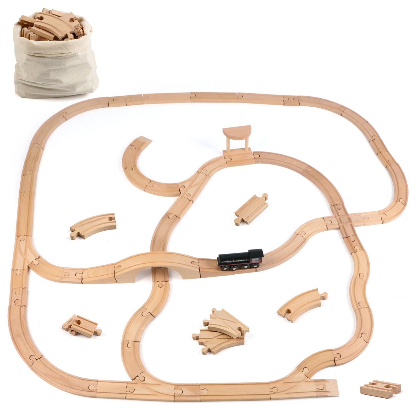 Paquete de expansión de pista de tren de madera, accesorios ferroviarios, juguetes para niños y niñas