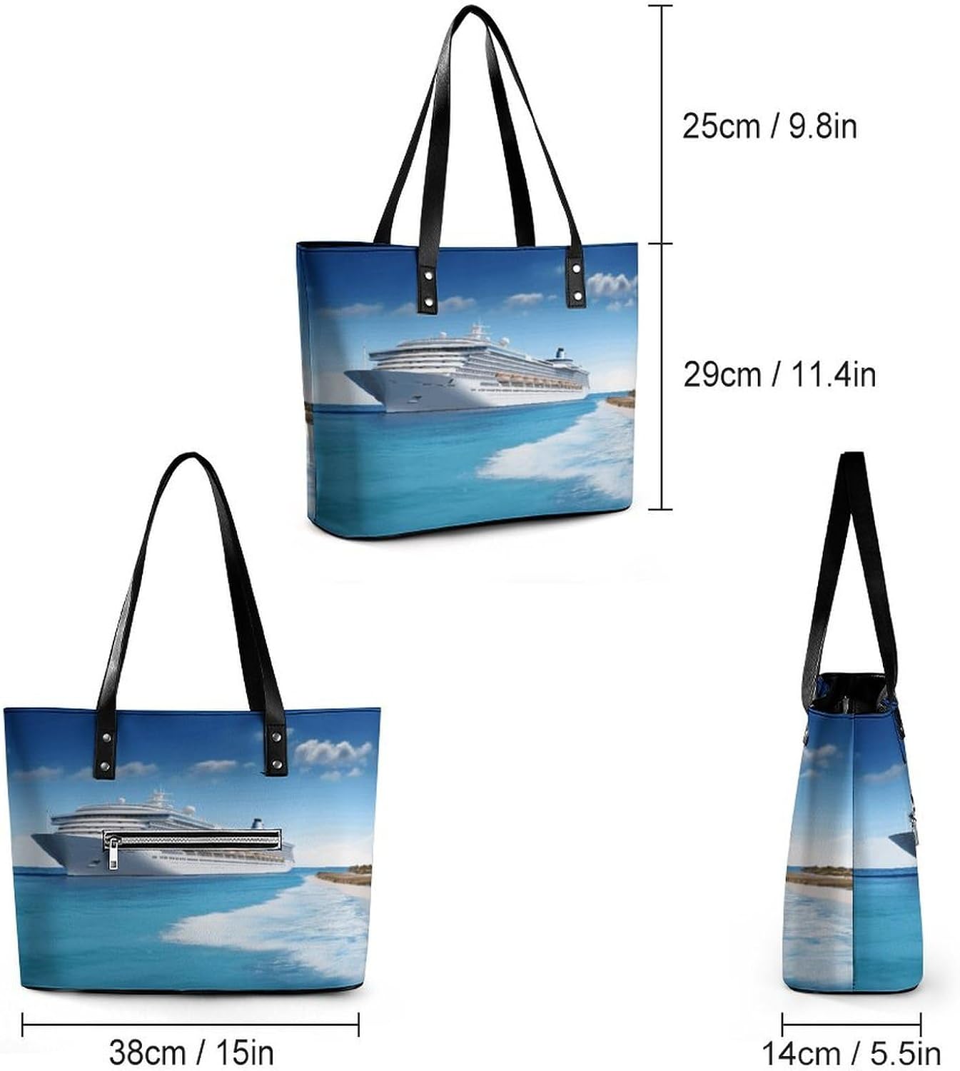 Seaside Cruise Ship Tote Bag for Women Top Handle Large Size Satchel Purse Ladies Chic Shoulder Bag Aesthetic Leather Shoulder Handbag for Work Travel Cute Casual Message Bags