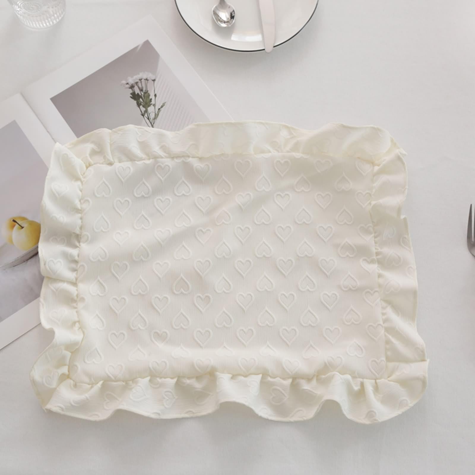 Tischsets Platzsets 4er Set, Platzset Beige Boho 38x45cm Einfarbige Herzstruktur Polyester