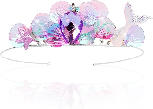 GAFATORY Purple Mermaid Headband for Women Rhinestone Adult Crown Fishtail Headb