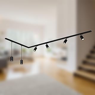 BRILONER - Schienensystem Rail Komplettset, 4x GU10 Spots schwenkbar, 2x GU10 Pendel, L-Form, Lichtschienensystem Decke, Strahler Schiene, Deckenlampe, Deckenleuchte, Spotlight, 2,25m, Schwarz