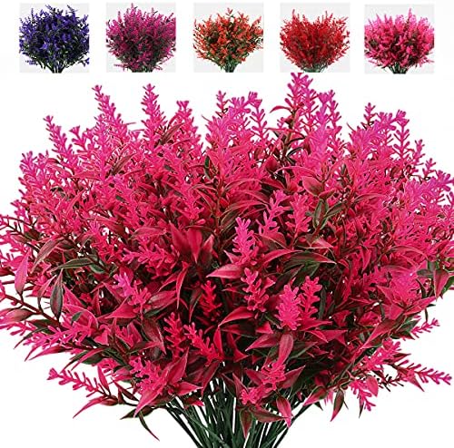 RECUTMS 8 Bundles Artificial Flowers Plastic Artificial Flowers Outdoor Plastic UV Resistant Decorative Artificial Plastic Flowers, Indoor Outside Hanging Planter Home Garden Decor (Fuchsia)