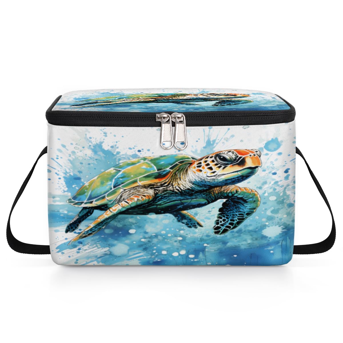 Watercolor Turtle Lunch Bags for Women Men 9 Cans, Hot & Cold Food Delivery Bag Insulated Grocery Bag Insulated Lunch Box Turtle Cooler Bag for Office Work Picnic Beach