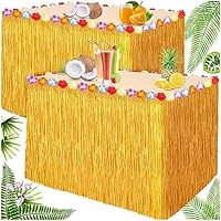 LZMDISU 9 FT Luau Gras Tischröcke, 4 Pack Hawaiianische Luau Gras Röcke natürliche Tischröcke für Luau Party Hawaiianische Party Geburtstag Tropische Strandparty Dekorationen Zubehör, 9 FT x 2,5 FT