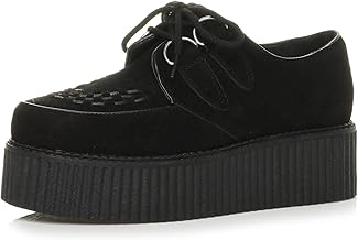 AJVANI Womens Ladies Flat Double Platform Wedge lace up Goth Creepers Shoes Boots Size.