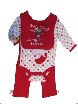 Baby Gear Babys First Christmas 4-Piece Set Size 0-3 Months, Red/Pokadot