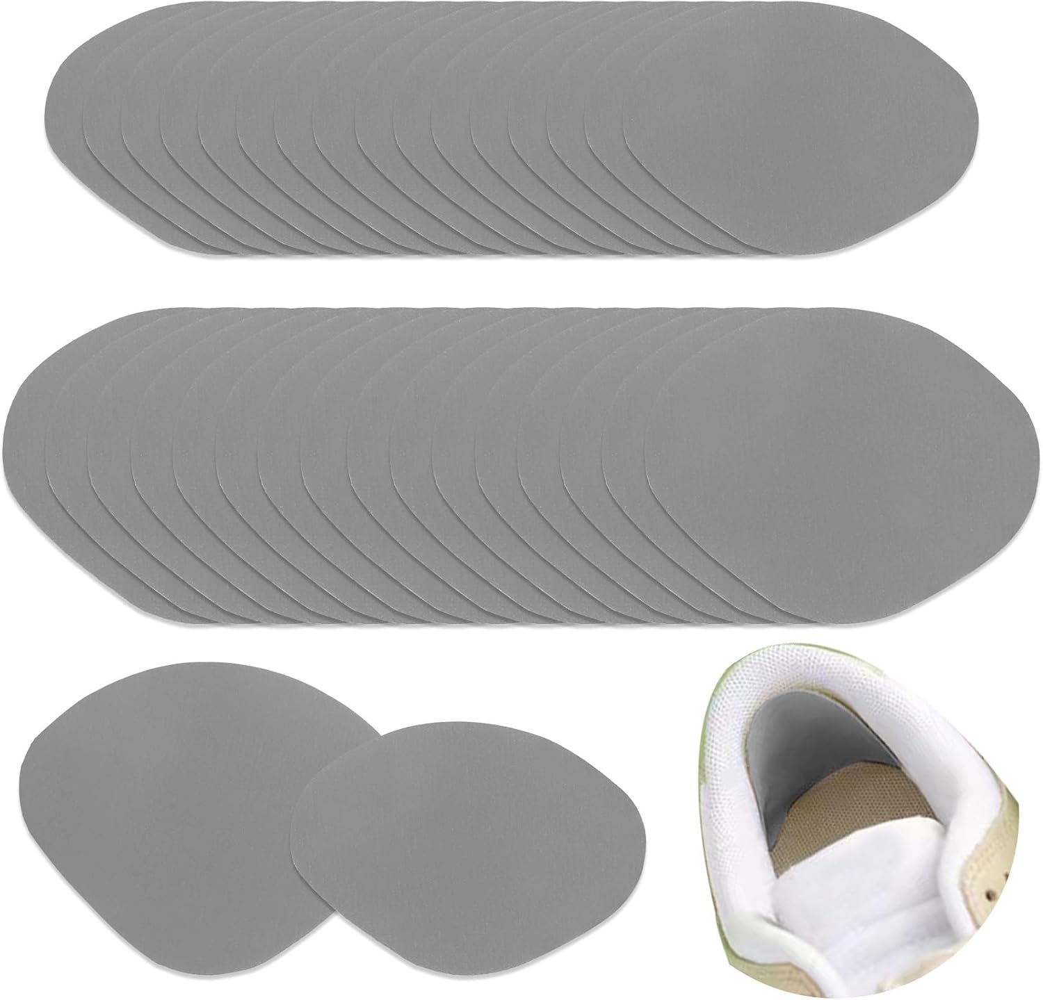 Shoe Heel Repair, 32Pcs Shoe Patches for Holes, Grey Self-Adhesive Shoes Hole Repair Patch Kit Sneaker Holes Patch/Insert Heel Prevention for Sneakers Mesh Shoes Leather Shoes High Heels