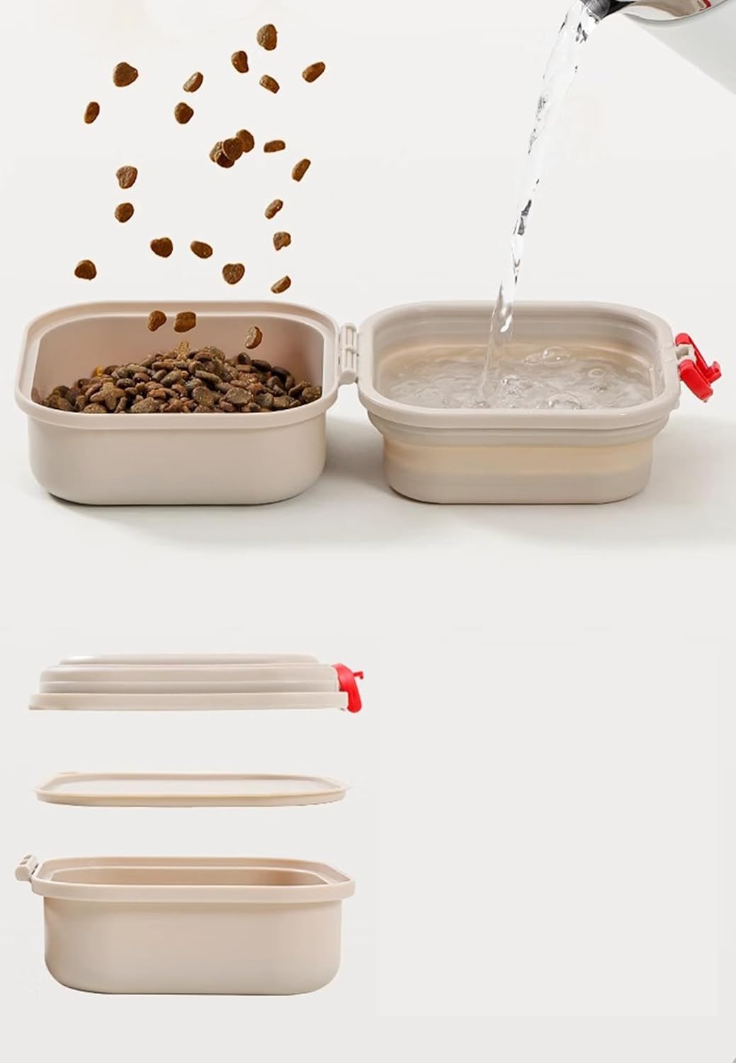 Collapsible Dog Bowls,2-in-1 Portable Food and Water Feeder Easy to Clean Travel Dog Bowls with Lid,Gray,14.3 * 13.7cm