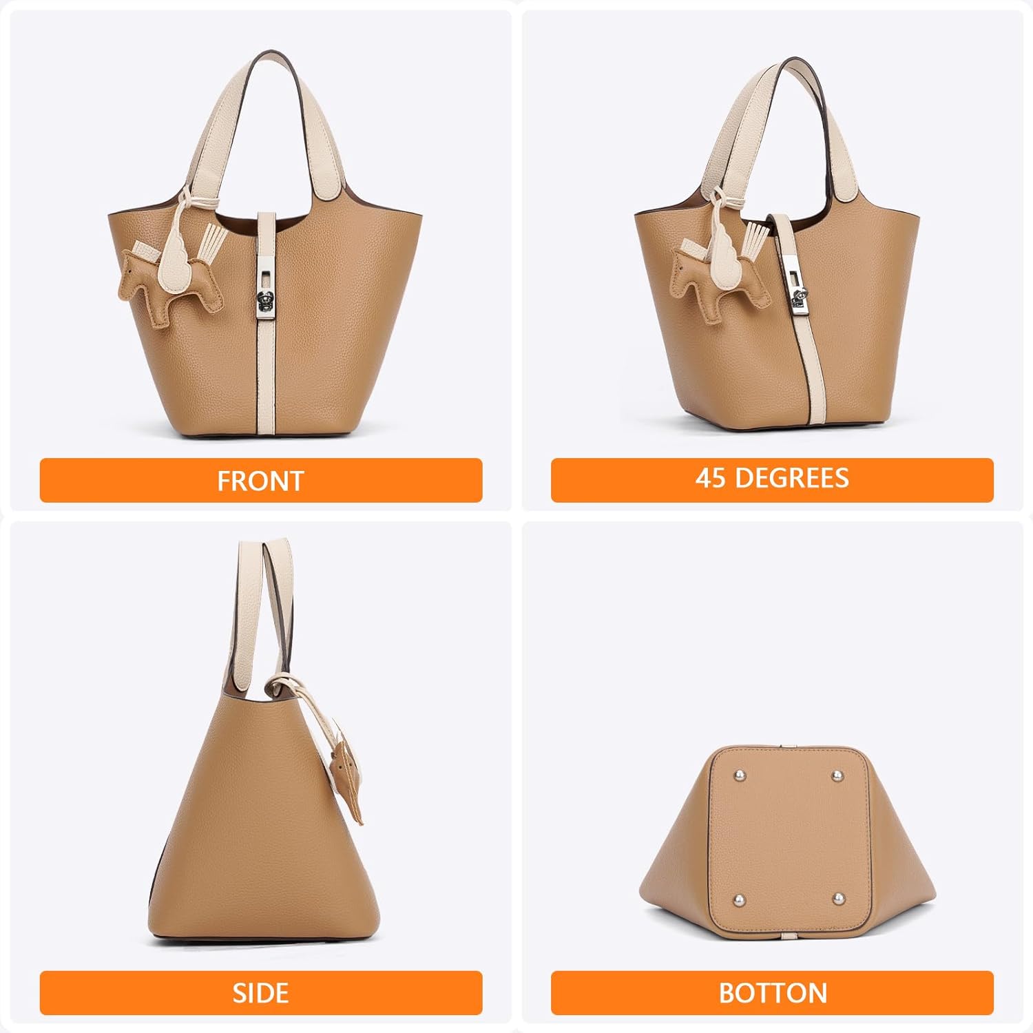Tote Bag for Women Top Handle Handbag Satchel Bag for Women Vegan Leather Lock Design Bucket Purse for Work Evening