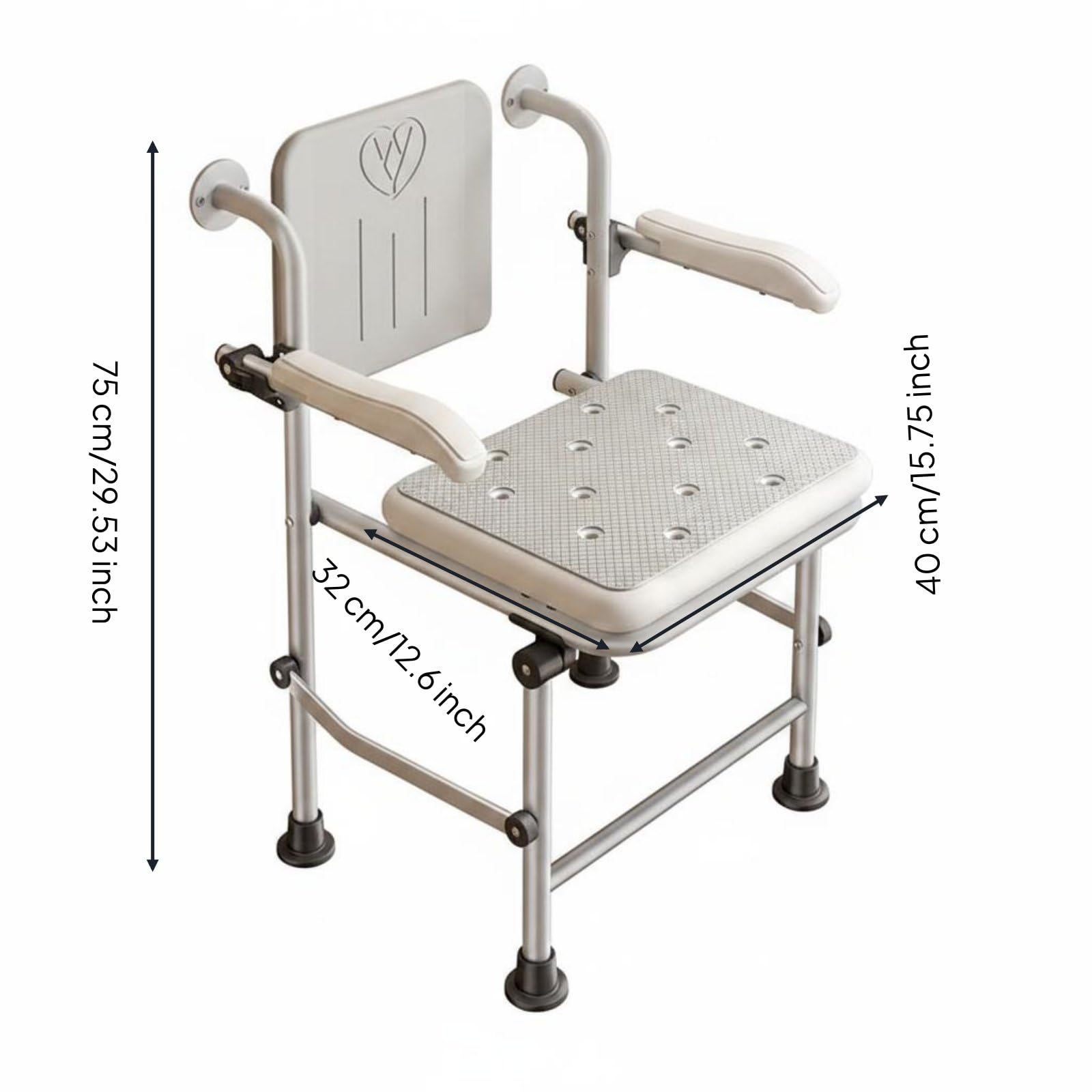 Asiento de Baño Plegable Silla de Ducha Taburete de Baño Banco de Baño con Asiento Ergonómico con Drenaje y Reposabrazos Adecuado para Mayores Mujeres, Banqueta Plegable C/Respaldo